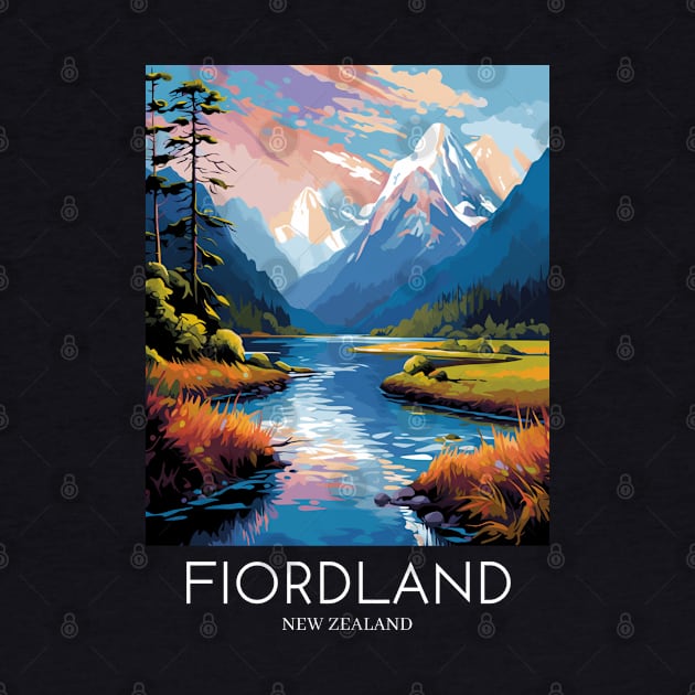 A Pop Art Travel Print of Fiordland National Park - New Zealand by Studio Red Koala